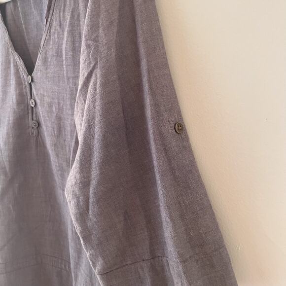 Organic Cotton Tunic Top L Gray Minimalist Boho 3/4 Sleeve Sustainable Roll Tab - Picture 6 of 11
